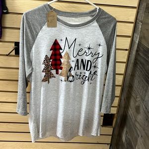 Merry and Bright Christmas Tshirt.  Women’s size Large.  New!